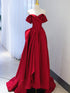Wine Red Satin Strapless A-line Long Evening Dress, Wine Red Satin Sweetheart Prom Dress