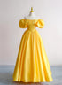 Yellow Satin Short Sleeves Party Dress, Yellow Satin Prom Dress Formal Dress