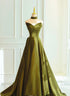 Green Satin Sweetheart Long A-line Prom Dress Evening Dress, Green Formal Dress