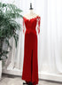 Red Satin with Lace Round Neckline Party Dress, Red Satin Evening Dress