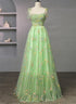 Light Green Tulle Straps Ball Gown Party Dress, Light Green Formal Dress