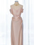 Pink Soft Satin Off Shoulder Long Wedding Party Dress, Pink Satin Evening Dress Prom Dress