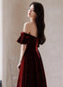 Wine Red Velvet Tea Length Party Dress Graduation Dress, Wine Red Prom Dress