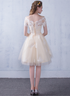 Champagne A-line Tulle with Lace Short Party Dress, Champagne Homecoming Dress