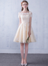 Champagne A-line Tulle with Lace Short Party Dress, Champagne Homecoming Dress