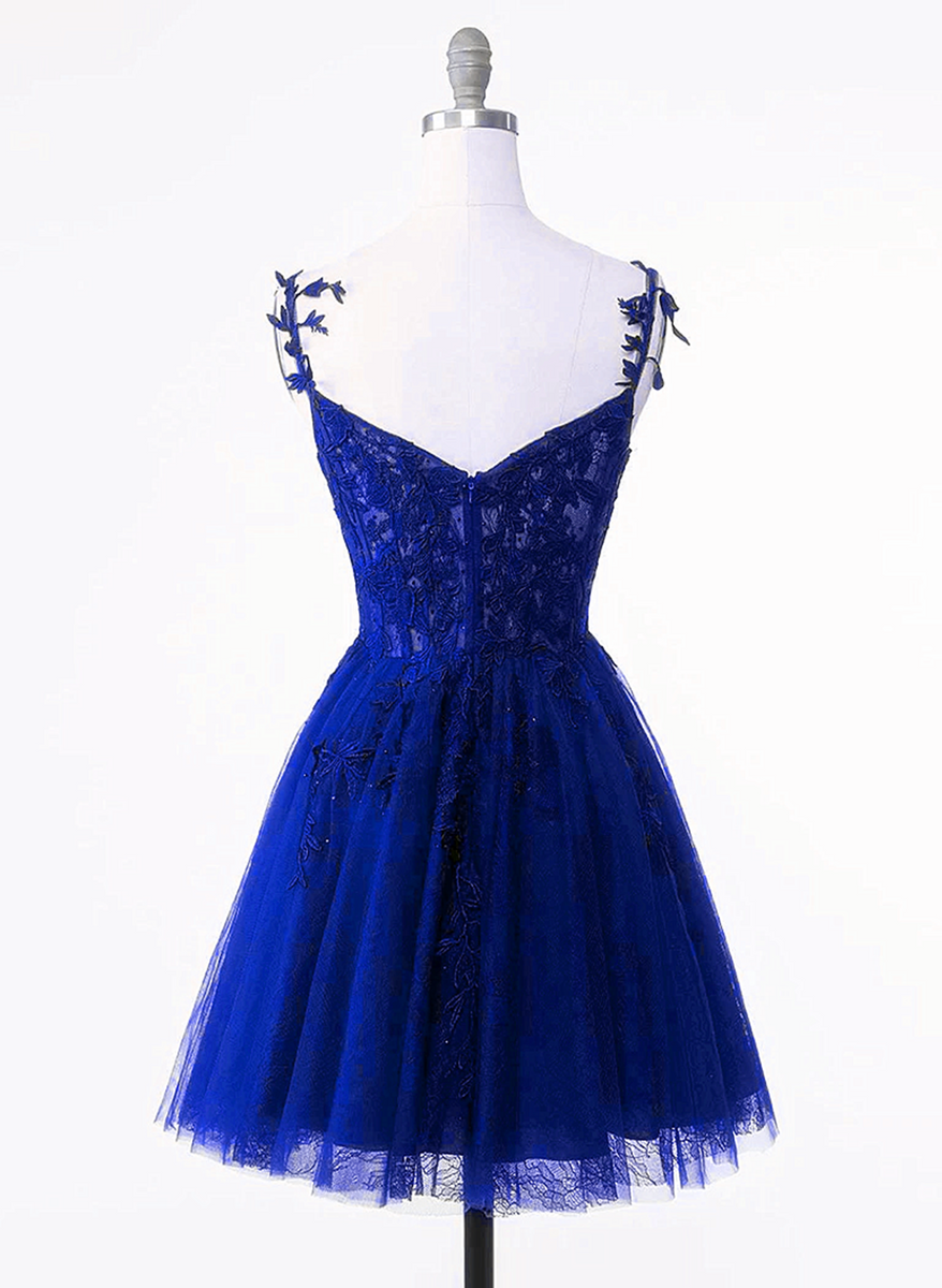 Royal Blue Tulle with Lace Applique Short Formal Dress, Royal Blue Hom