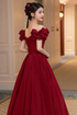 Lovely Wine Red Sweetheart Long A-Line Prom Dress, Off the Shoulder Long Formal Dress
