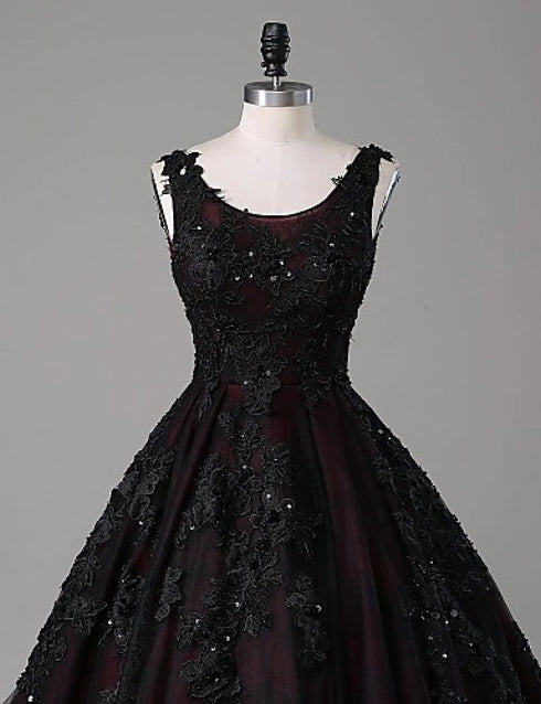 Black and Red Backless Tulle Long Formal Gown, Black and Red Long Prom Dress
