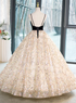 Light Champagne Beaded V-neckline Party Dress, Cute Straps Long Prom Dress