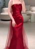 Red Satin Mermaid Long Party Dress with Train, Red Satin Evening Dress