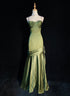 Green Satin Sweetheart Straps Long Evening Dress, Long Green Prom Dress