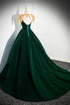 Dark Green Velvet A-line Long Prom Dress, Dark Green Evening Party Dress