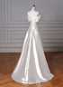 White Satin Off Shoulder A-line Long Party Dress, White Prom Dress