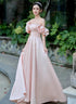 Pink Off Shoulder A-line Satin Long Party Dress, Pink Prom Dress Evening Dress
