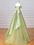 Green Sweetheart Off Shoulder Tulle A-line Straps Party Dress, Green Tulle Prom Dress