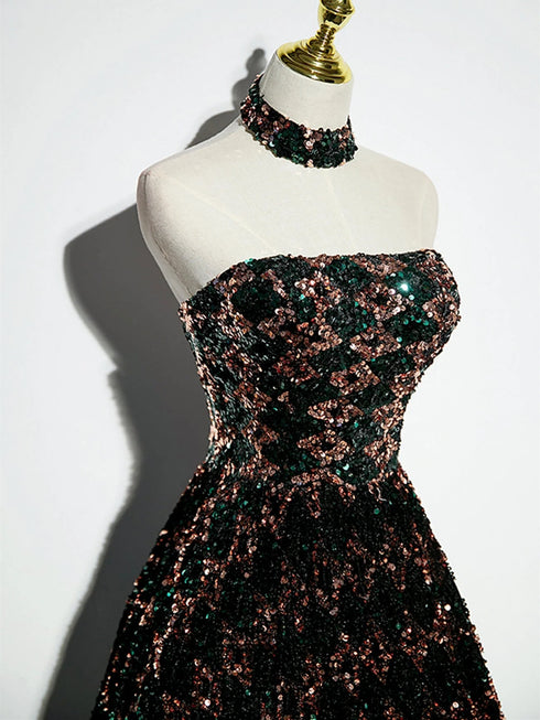 A-line Sequins Stylish A-Line Prom Dress, Shiny Strapless Evening Dress