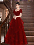 A-line Wine Red Short Sleeves Sweetheart Prom Dress, Wine Red Velvet Party Dress