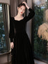 A-line Black Velvet Long Sleeves Simple Style Prom Dress, Black Velvet Party Dress