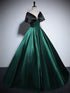 Black and Green Satin Off Shoulder Long Party Dress, Satin Simple Prom Dress