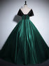 Black and Green Satin Off Shoulder Long Party Dress, Satin Simple Prom Dress