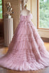 Pink Tulle Ball Gown Straps Layers Party Dress, Pink Sweet 16 Dress Formal Dress
