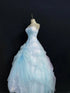 Light Blue Sweetheart Straps Beaded Long Prom Dress, Light Blue Floor Length Evening Dress