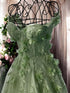 Light Green Tulle Off Shoulder Floor Length Prom Dress, Light Green A-line Prom Dress