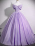A-line Light Purple Off Shoulder Floor Length Party Dress, Light Purple Satin Long Prom Dress