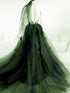 Green Tulle A-line Long Party Dress with Lace Applique, Green Tulle Evening Dress Prom Dress
