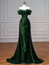 A-line Green Satin Off Shoulder Sweetheart Prom Dress, Green Evening Dress Party Dress
