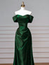 A-line Green Satin Off Shoulder Sweetheart Prom Dress, Green Evening Dress Party Dress