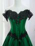 Green Taffeta Sweetheart Lace-up Long Formal Dress, Off Shoulder Prom Dress with Lace