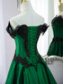 Green Taffeta Sweetheart Lace-up Long Formal Dress, Off Shoulder Prom Dress with Lace