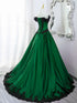 Green Taffeta Sweetheart Lace-up Long Formal Dress, Off Shoulder Prom Dress with Lace