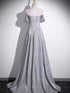 Lovely Sliver Grey Off Shoulder Floor Length Party Dress, Sliver Grey A-line Prom Dress