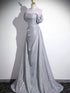 Lovely Sliver Grey Off Shoulder Floor Length Party Dress, Sliver Grey A-line Prom Dress