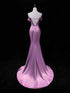 Purple Satin Mermaid Off Shoulder Low Back Party Dress, Purple Satin Long Evening Dress