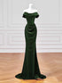 Green Velvet Mermaid Off Shoulder Long Formal Dress, Green Velvet Prom Dress Evening Dress