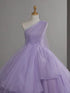 Light Purple Organza One Shoulder Layers Long Formal Dress, Light Purple Floor Length Prom Dress