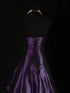 Purple Taffeta Beaded A-Line Strapless Long Party Dress, Purple Beaded Scoop Prom Dress