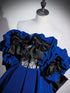 A-line Navy Blue Velvet Off Shoulder Long Formal Dress, Navy Blue Velvet Prom Dress with Bow