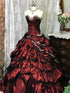 Wine Red Taffeta Sweeetheart Ball Gown Prom Dress, Wine Red Party Dress Evening Dress with Lace