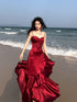 Wine Red Satin Mermaid Sweetheart Straps Evening Dress, Chic Wine Red Prom Dress