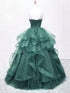 A-line Green Straps Chic V-neckline Party Dress, Green Tulle Prom Dress Evening Dress