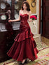 Wine Red Sweetheart Mermaid Straps Satin Party Dress, Wine Red Satin Prom Dress
