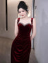 Wine Red Sweetheart Beaded Mermaid Party Dress, Wine Red Velvet Prom Dress Evening Dress