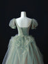 Cute Green and Pink Short Sleeves Long Party Dress, A-line Tulle Formal Dress Evening Dress