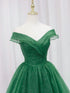 Green Tulle Sweetheart Off Shoulder A-line Prom Dress, Green Tulle Evening Dress