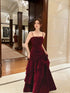 Wine Red Velvet Straps Scoop Long Evening Dress, Wine Red Layers Prom Dress