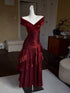 Wine Red Off Shoulder Satin Mermaid Prom Dress, Wine Red Long Formal Dress Evening Dress